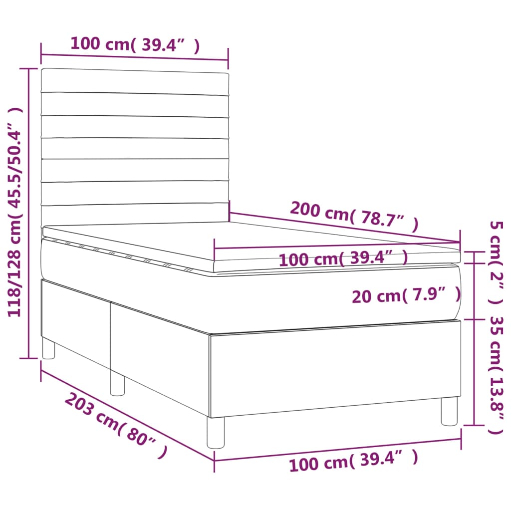 vidaXL Letto a Molle con Materasso e LED Crema 100x200cm in Tessuto