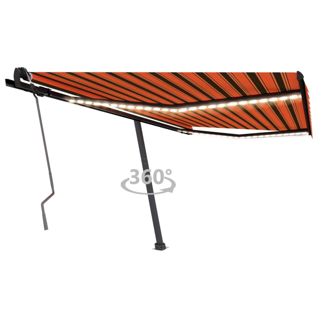 vidaXL Tenda da Sole Retrattile Manuale LED 450x350 cm Arancio Marrone