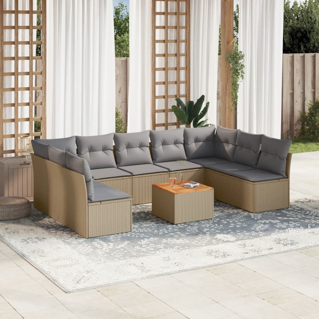 vidaXL Set Divano da Giardino 10 pz con Cuscini Beige Misto Polyrattan