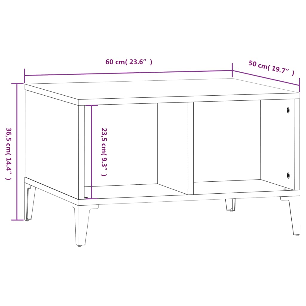 vidaXL Tavolino Salotto Rovere Sonoma 60x50x36,5 cm Legno Multistrato