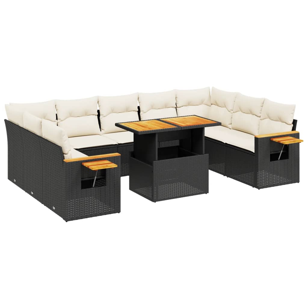 vidaXL Set Divani da Giardino 11 pz con Cuscini in Polyrattan Nero