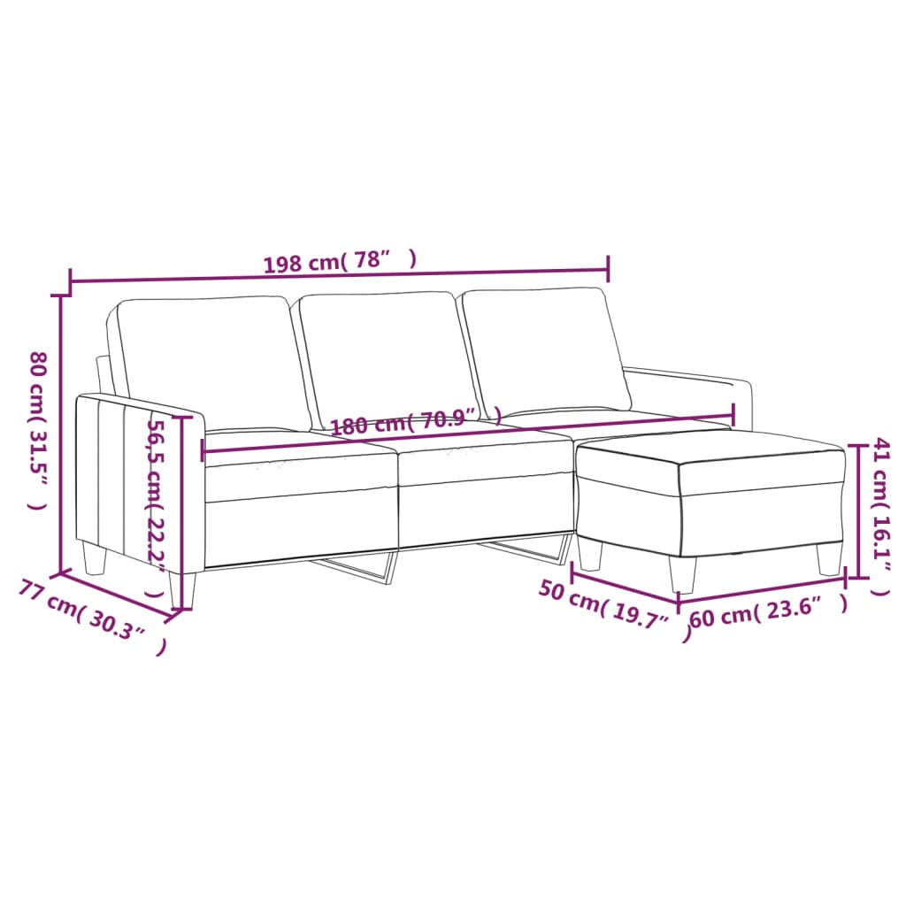 vidaXL Divano a 3 Posti con Poggiapiedi Cappuccino 180cm in Similpelle