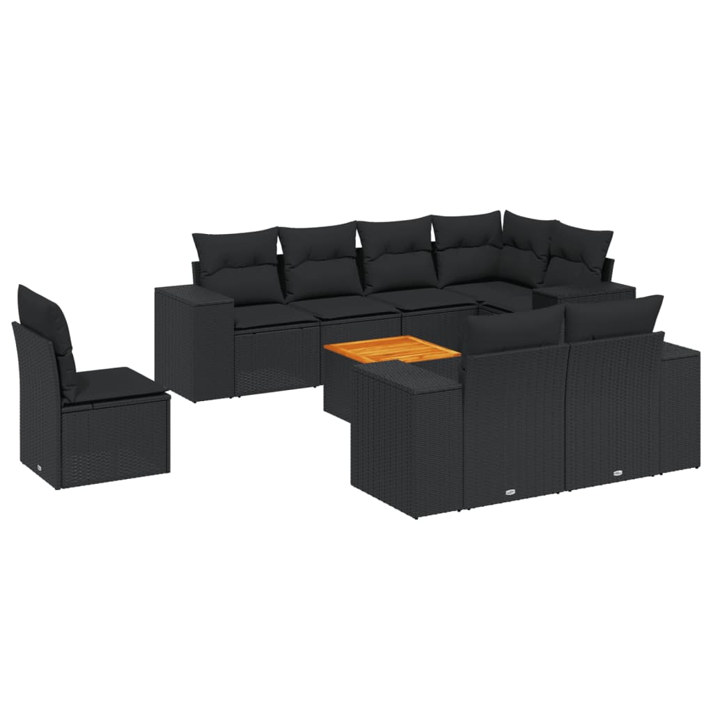 vidaXL Set Divani da Giardino 9 pz con Cuscini Nero in Polyrattan