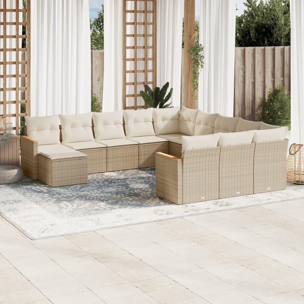 vidaXL Set Divani da Giardino 12 pz con Cuscini Beige in Polyrattan