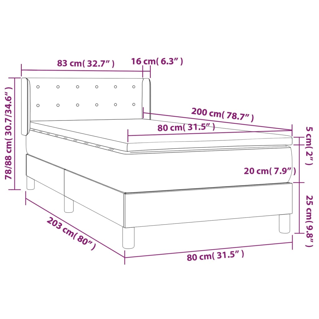 vidaXL Giroletto a Molle con Materasso Tortora 80x200 cm inTessuto