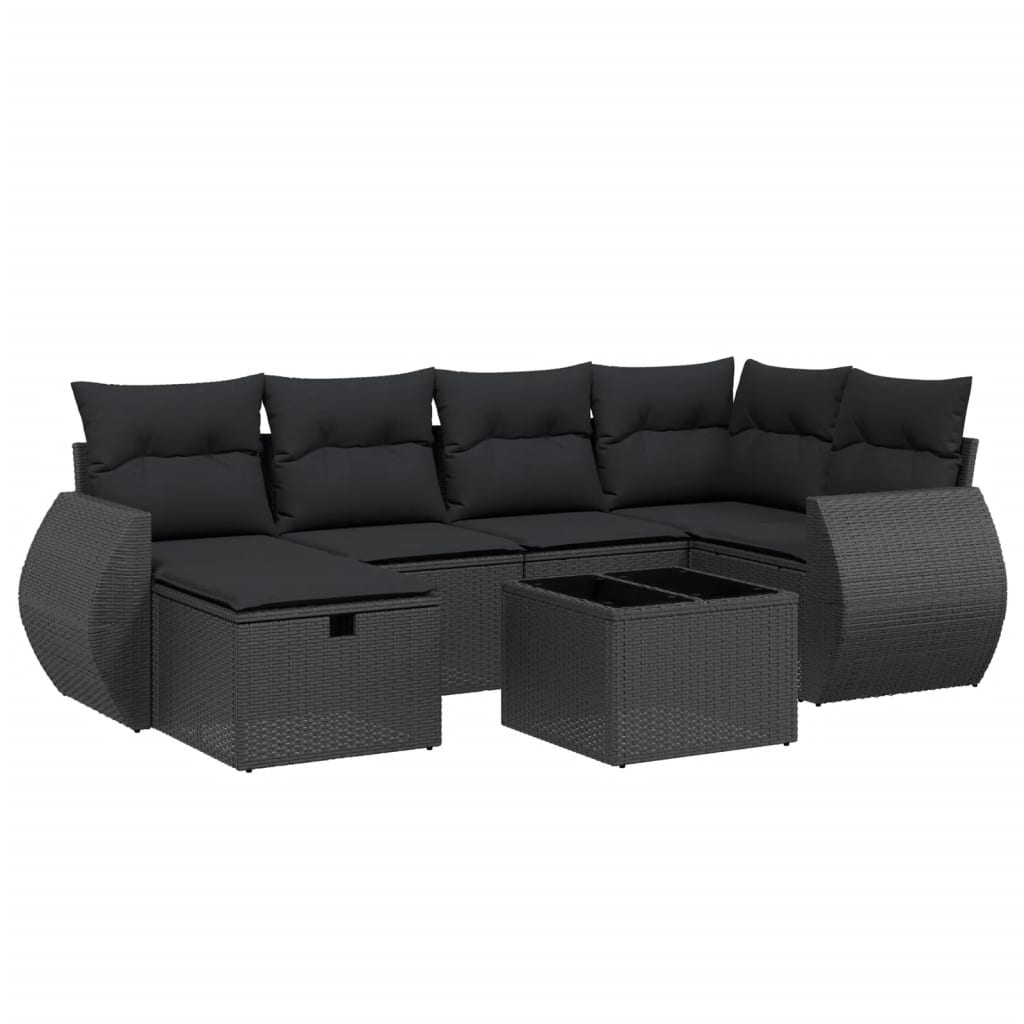 vidaXL Set Divani da Giardino con Cuscini 7pz Nero Polyrattan