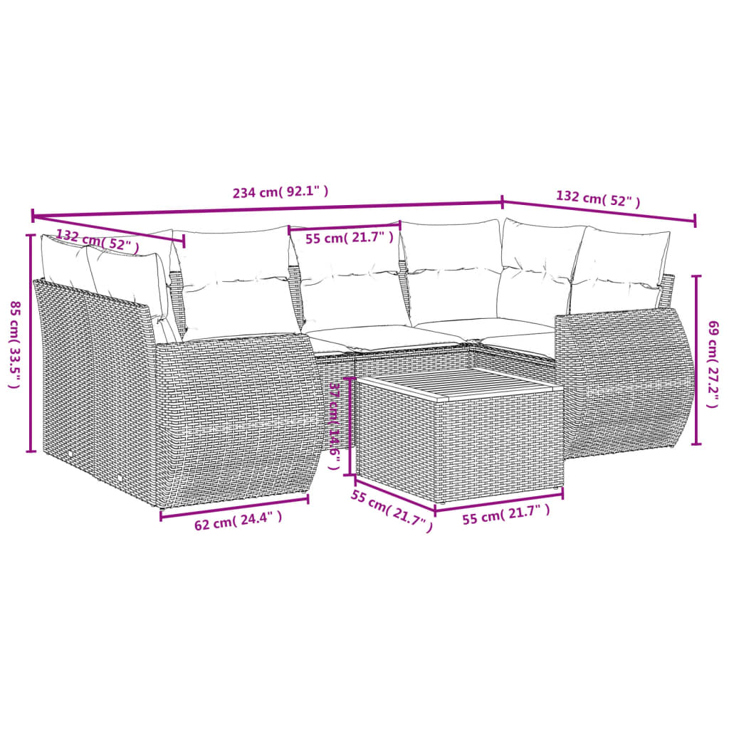 vidaXL Set Divani da Giardino 7 pz con Cuscini Beige in Polyrattan