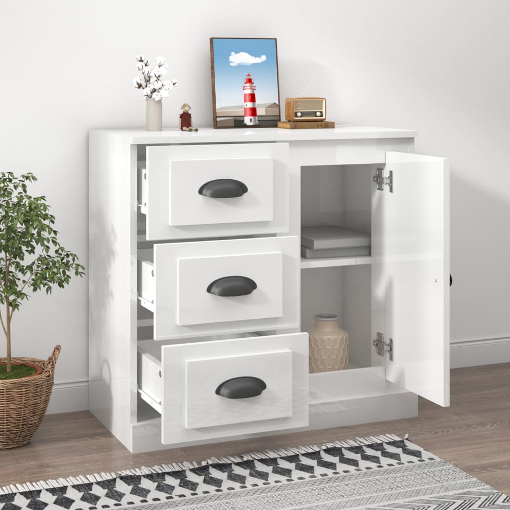 vidaXL Credenza Bianco Lucido 70x35,5x67,5 cm in Legno Multistrato