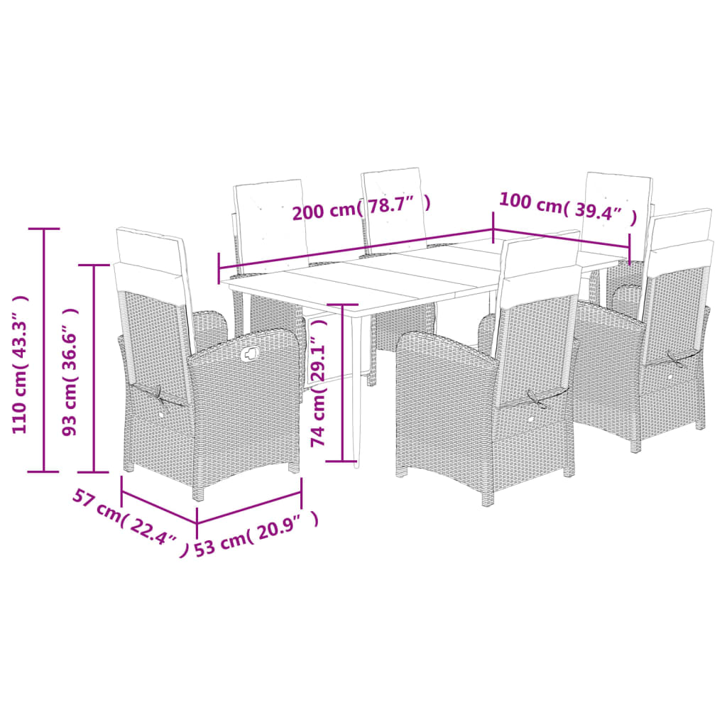 vidaXL Set da Pranzo da Giardino 7 pz Nero con Cuscini in Polyrattan