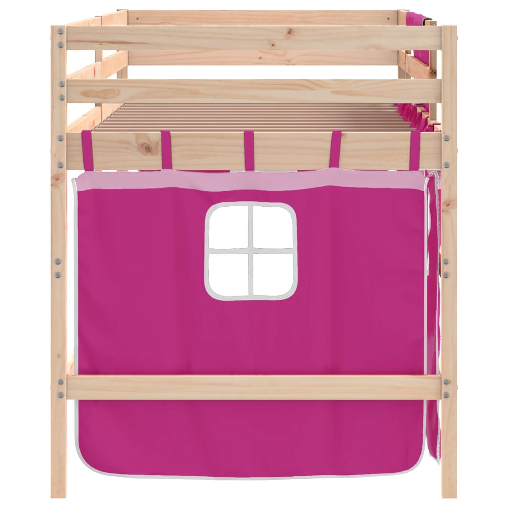 vidaXL Letto a Soppalco con Tende Bambini Rosa 90x200 cm Massello Pino