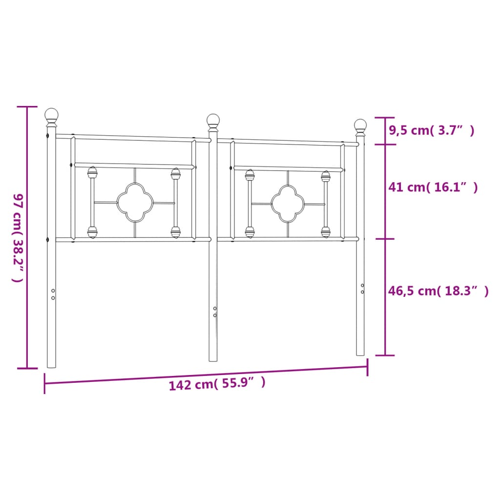 vidaXL Testiera in Metallo Bianco 135 cm