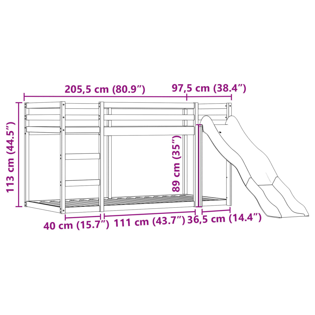 vidaXL Letto a Castello con Scivolo e Tende Rosa 90x200 cm