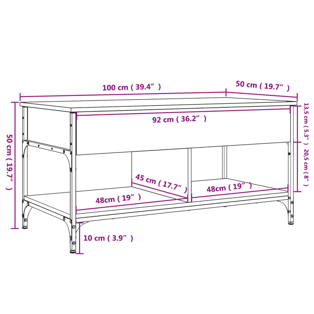 vidaXL Tavolino da Salotto Nero 100x50x50cm Legno Multistrato Metallo