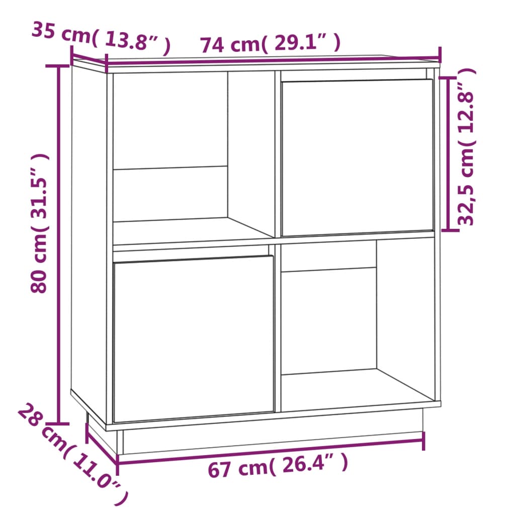 vidaXL Credenza Marrone Ambrato 74x35x80 cm in Legno Massello di Pino