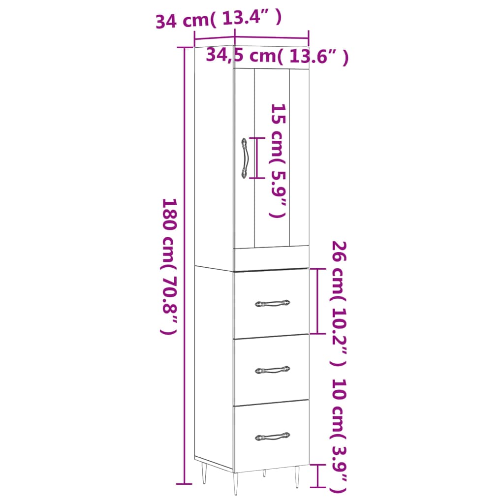 vidaXL Credenza Rovere Marrone 34,5x34x180 cm in Legno Multistrato