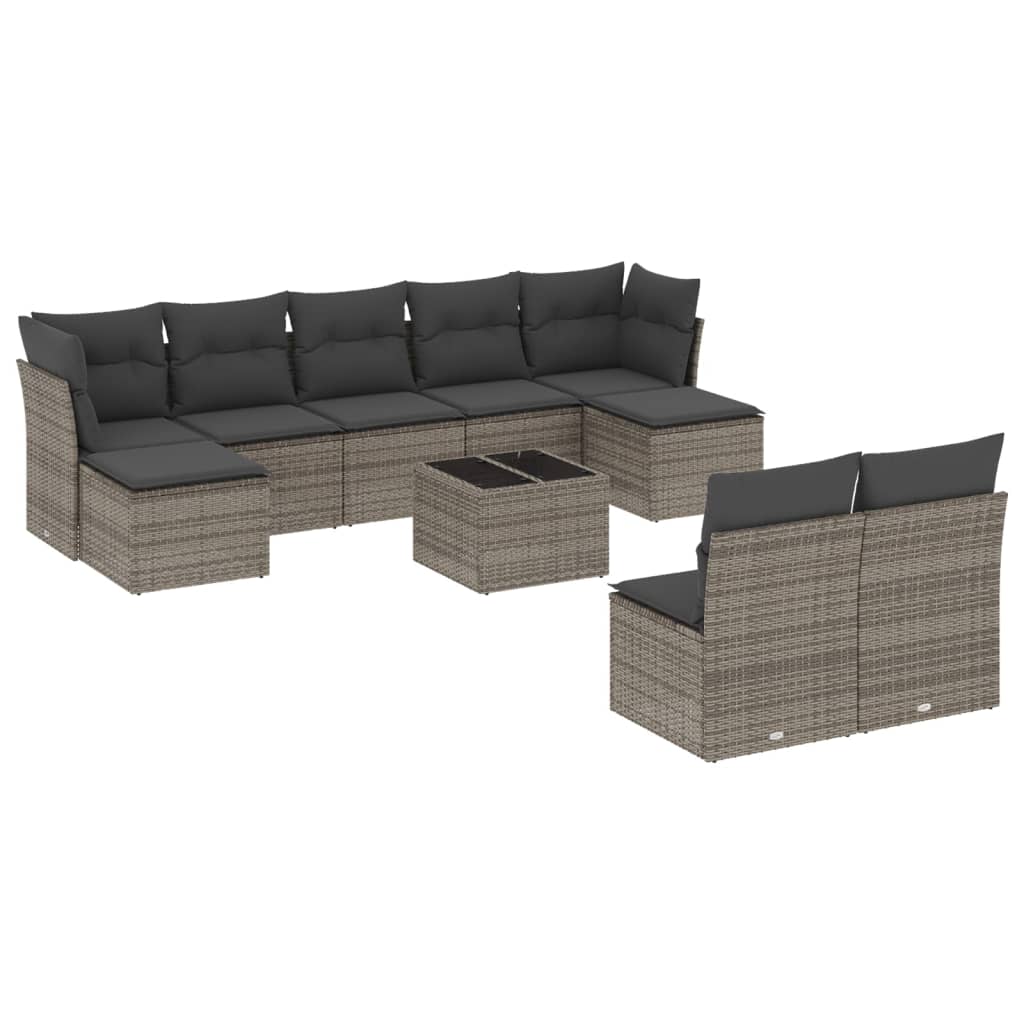 vidaXL Set Divano da Giardino 10 pz con Cuscini Grigio in Polyrattan