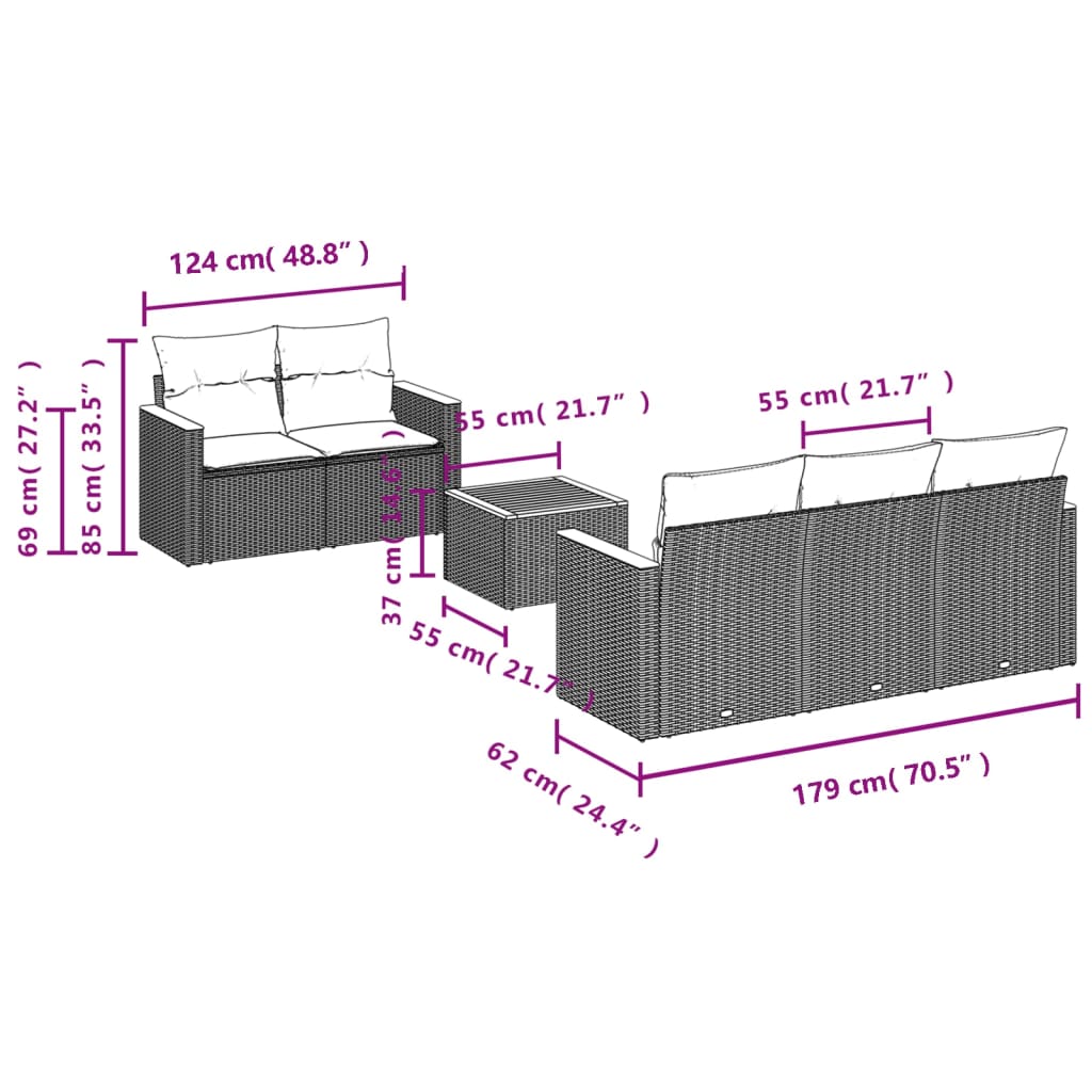 vidaXL Set Divano da Giardino 6 pz con Cuscini Nero in Polyrattan