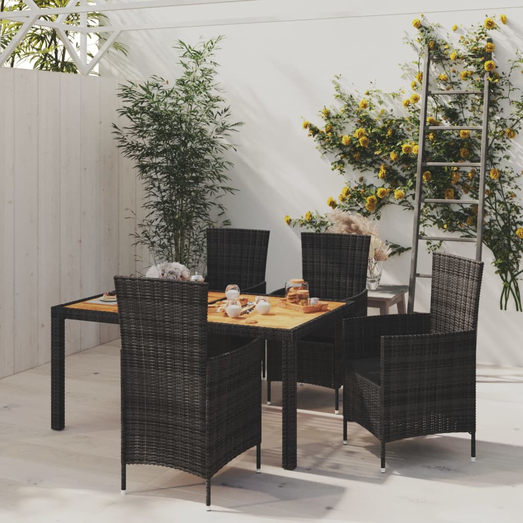 vidaXL Set da Pranzo da Giardino 5 pz con Cuscini in Polyrattan Nero