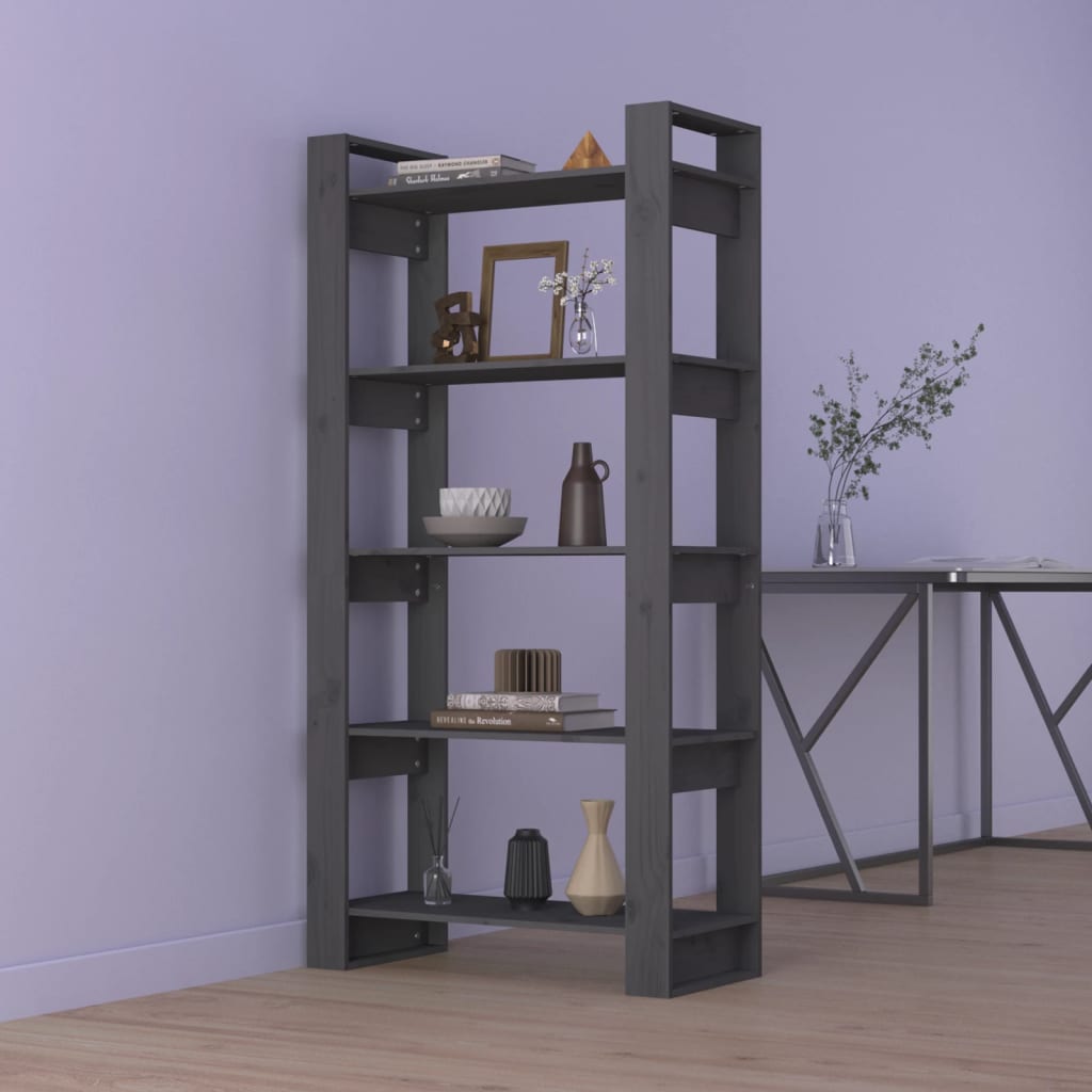 vidaXL Libreria/Divisorio Grigio 80x35x160 cm Legno Massello