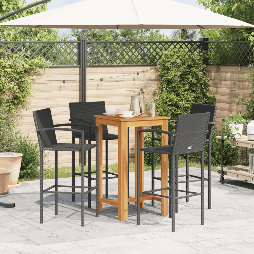 vidaXL Set Bar da Giardino 5 pz Nero in Legno Acacia e Polyrattan