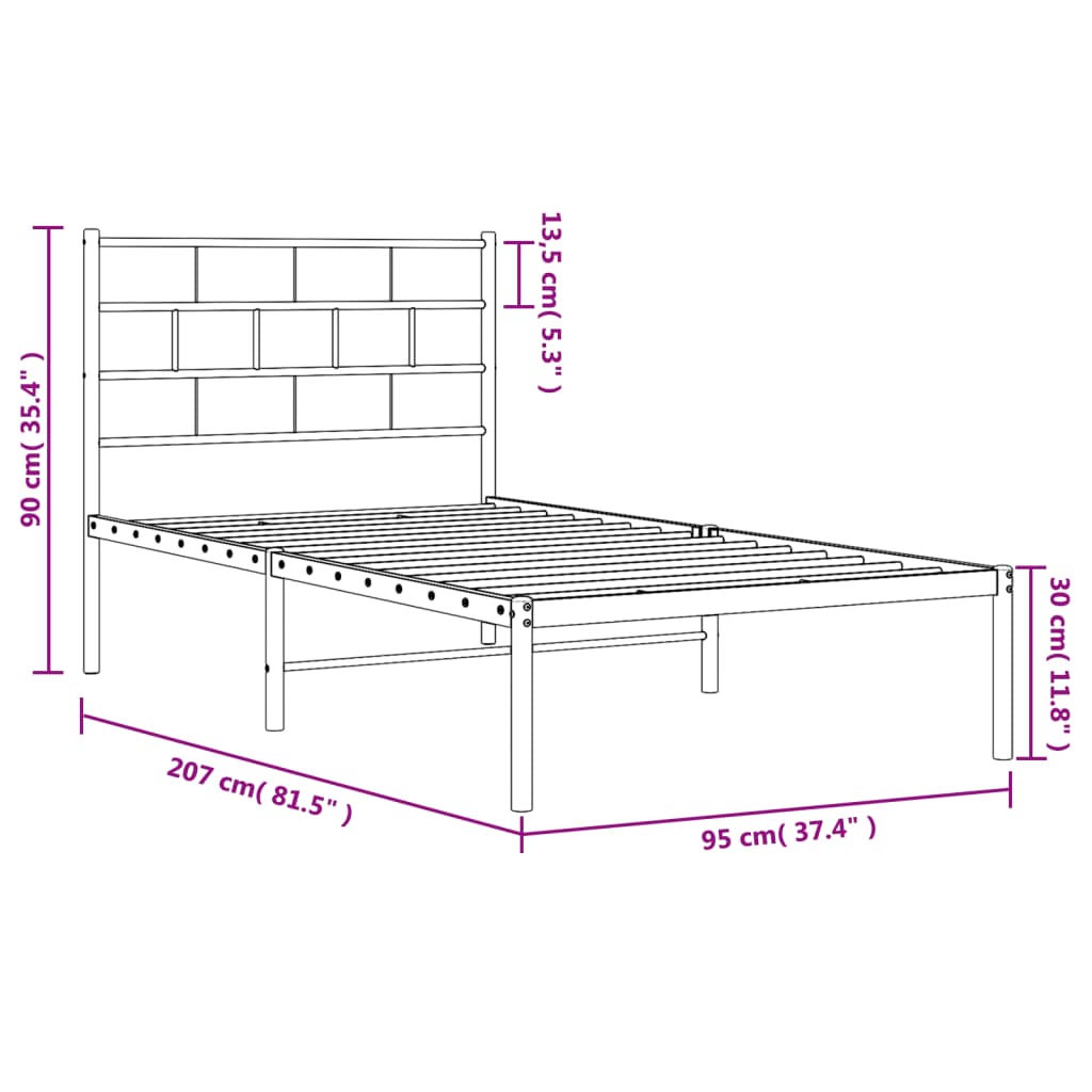 vidaXL Giroletto con Testiera in Metallo Nero 90x200 cm