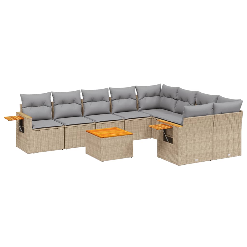 vidaXL Set Divano da Giardino 10 pz con Cuscini Beige in Polyrattan