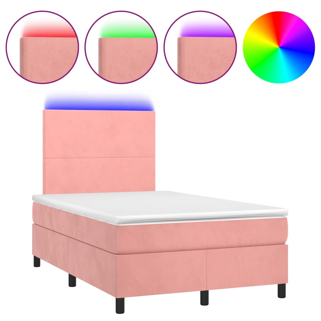 vidaXL Letto a Molle con Materasso e LED Rosa 120x190 cm in Velluto