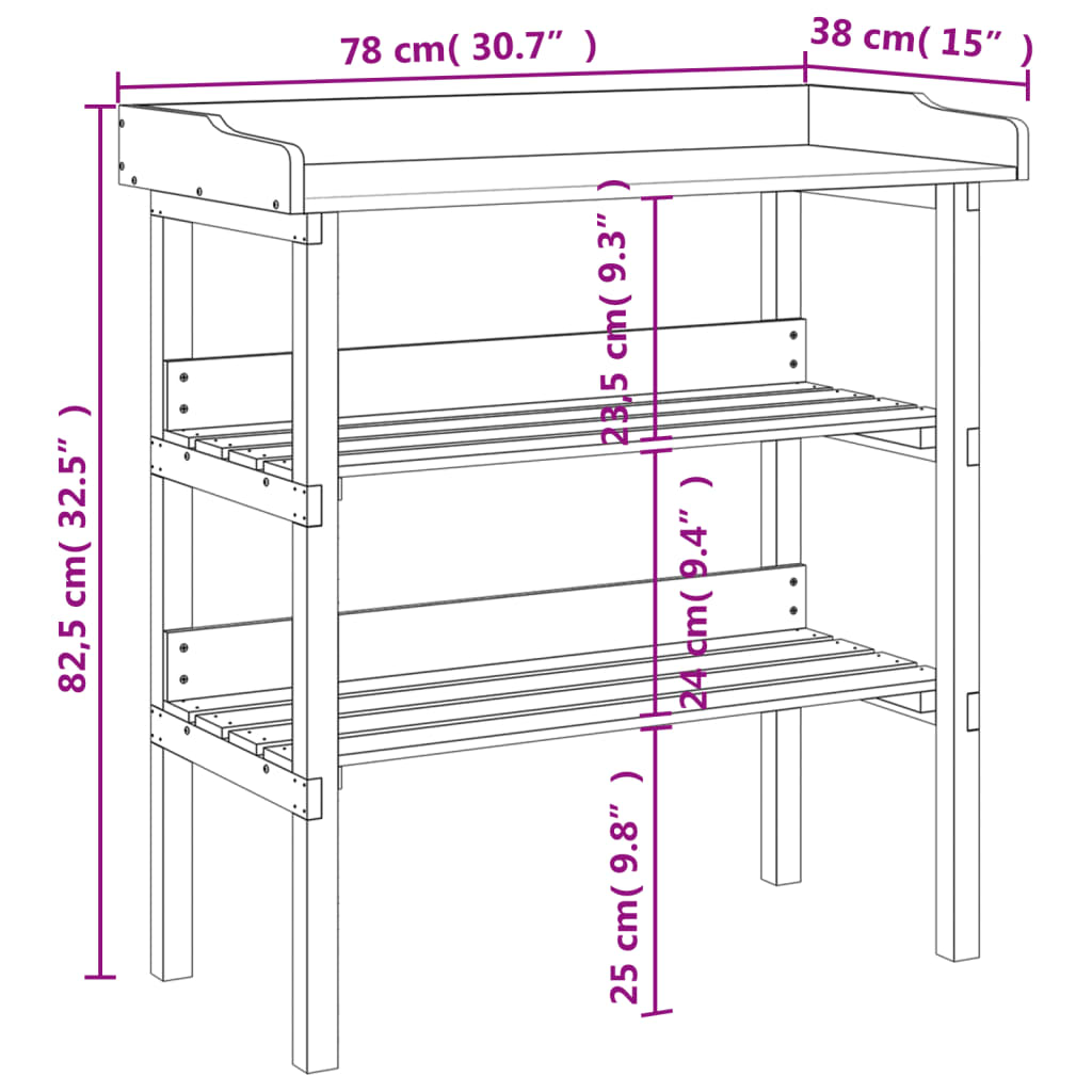 vidaXL Tavolo Piante Ripiani Grigio 78x38x,82,5cm Legno Massello Abete