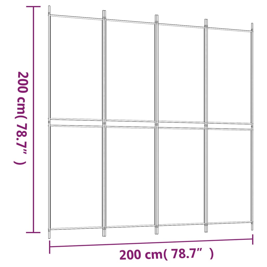 vidaXL Divisorio a 4 Pannelli Bianco 200x200 cm Tessuto