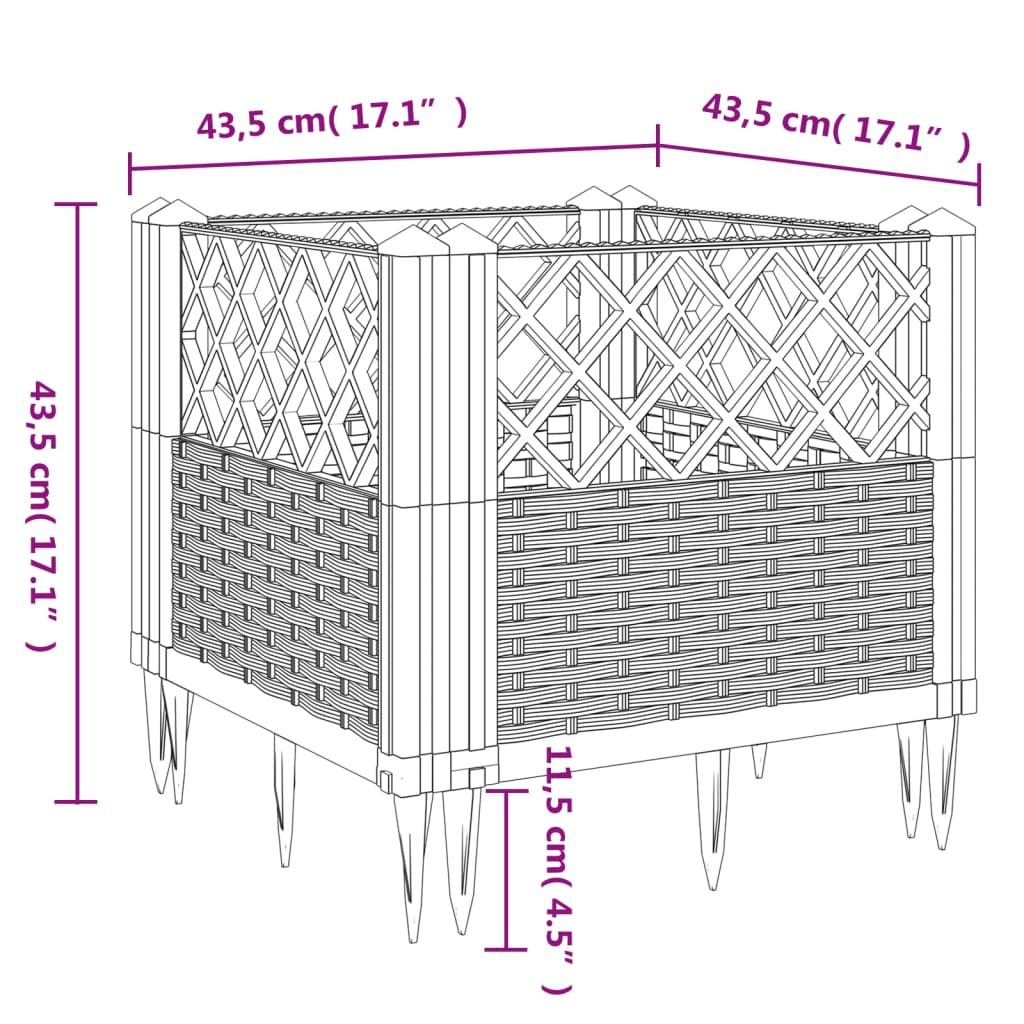 vidaXL Fioriera da Giardino con Picchetti Marrone 43,5x43,5x43,5 cm PP