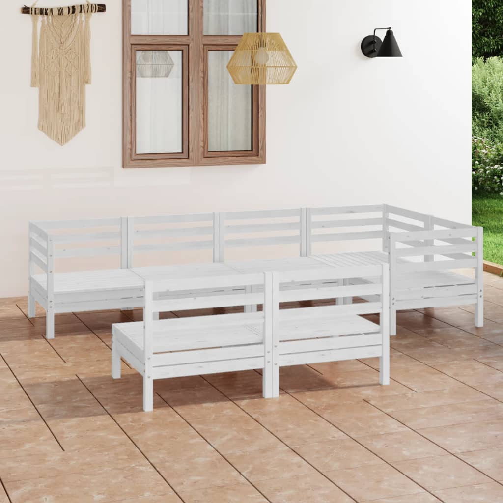 vidaXL Set Salotto da Giardino 7 pz in Legno Massello di Pino Bianco