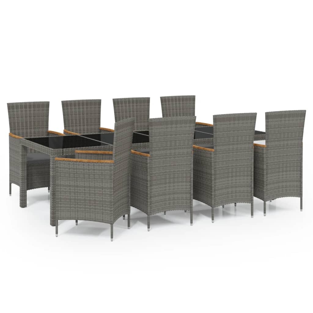 vidaXL Set da Pranzo da Esterno 9 pz con Cuscini in Polyrattan Grigio