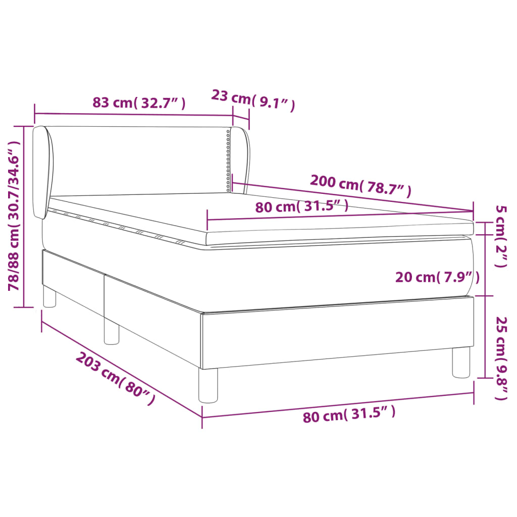 vidaXL Giroletto a Molle con Materasso Grigio Scuro 80x200 cm Velluto