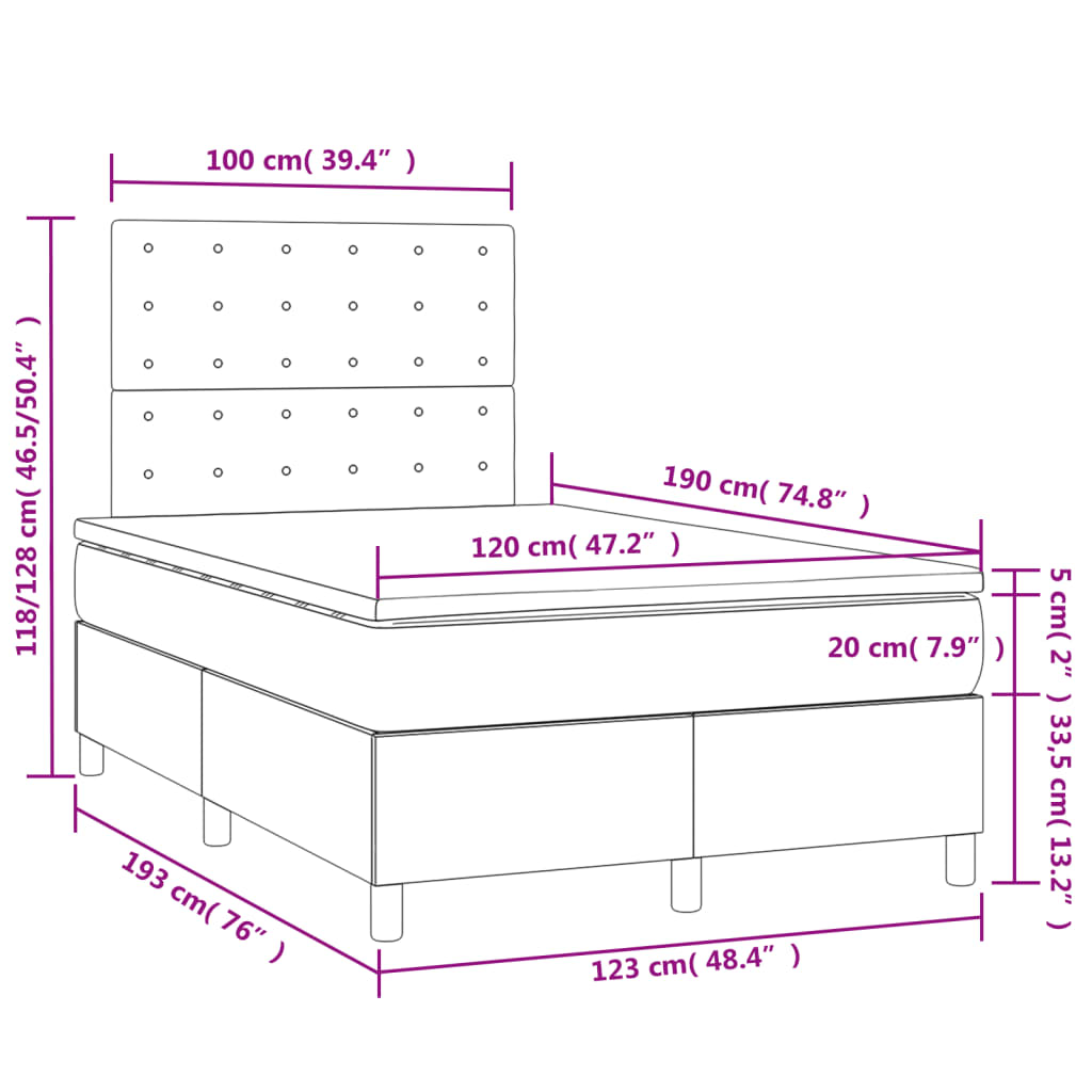 vidaXL Letto a Molle con Materasso e LED Rosa 120x190 cm in Velluto