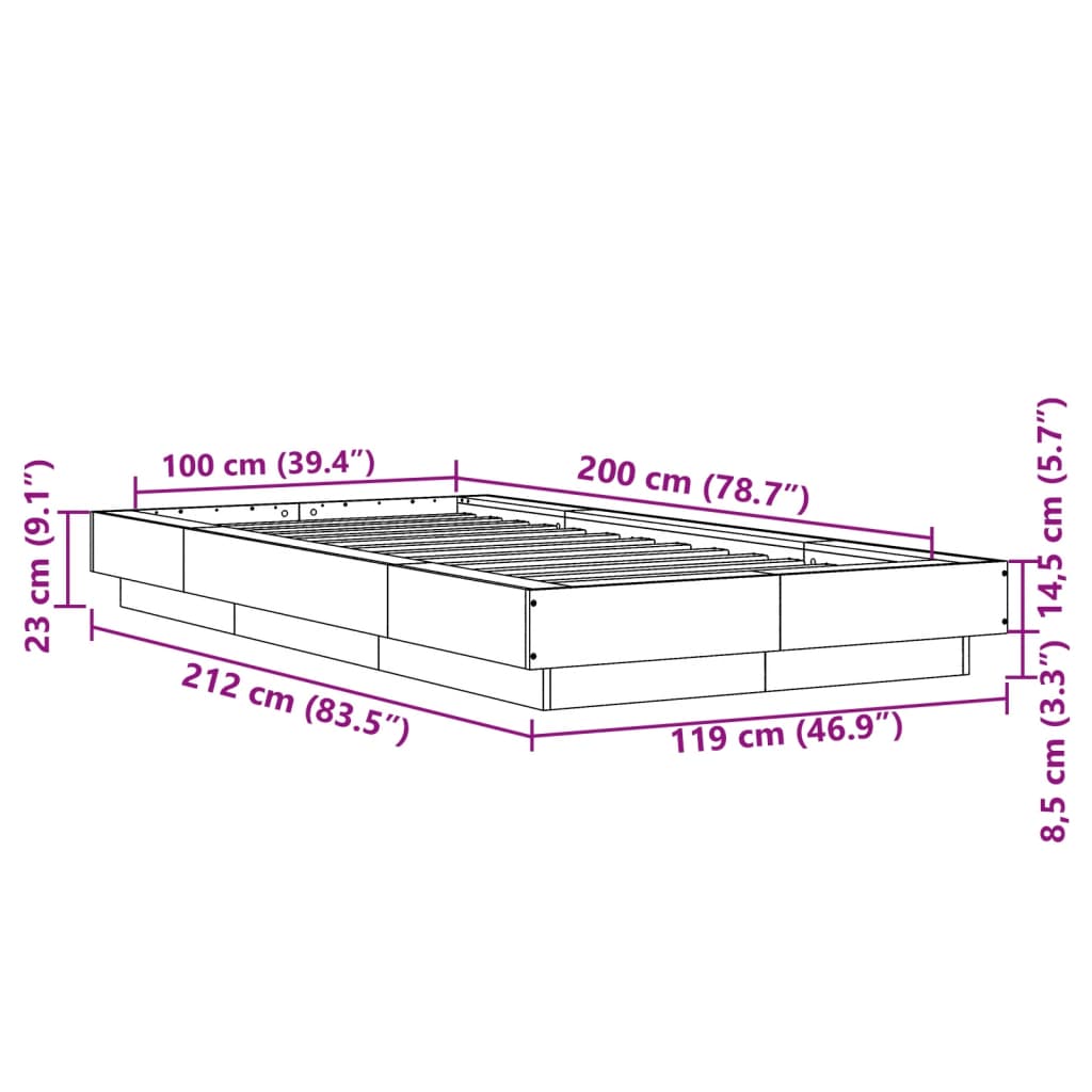 vidaXL Giroletto Luci LED Rovere Marrone 100x200 cm Legno Multistrato