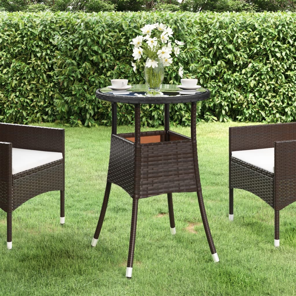 vidaXL Tavolo Giardino Ø60x75 cm Vetro Temperato e Polyrattan Marrone