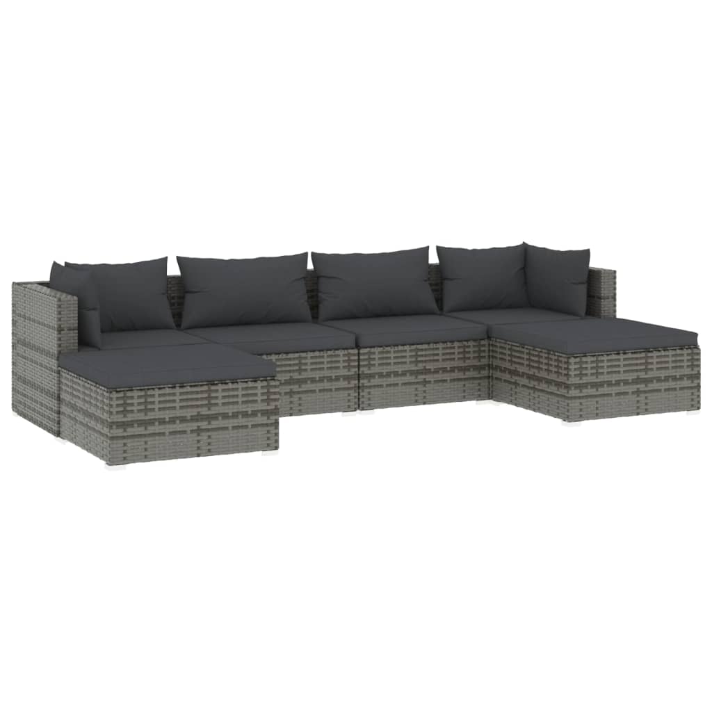 vidaXL Set Divani da Giardino 6 pz con Cuscini in Polyrattan Grigio