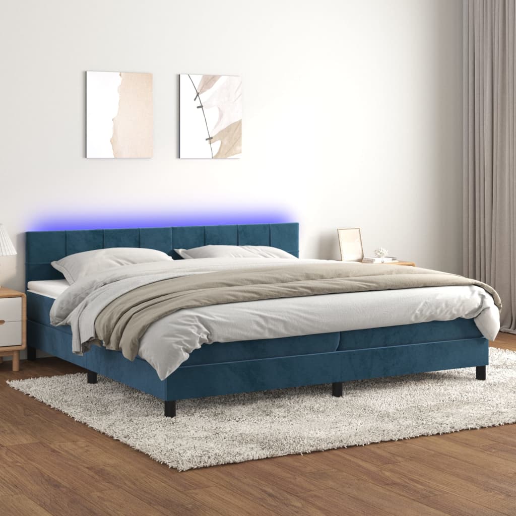 vidaXL Letto a Molle con Materasso e LED Blu Scuro 200x200 cm