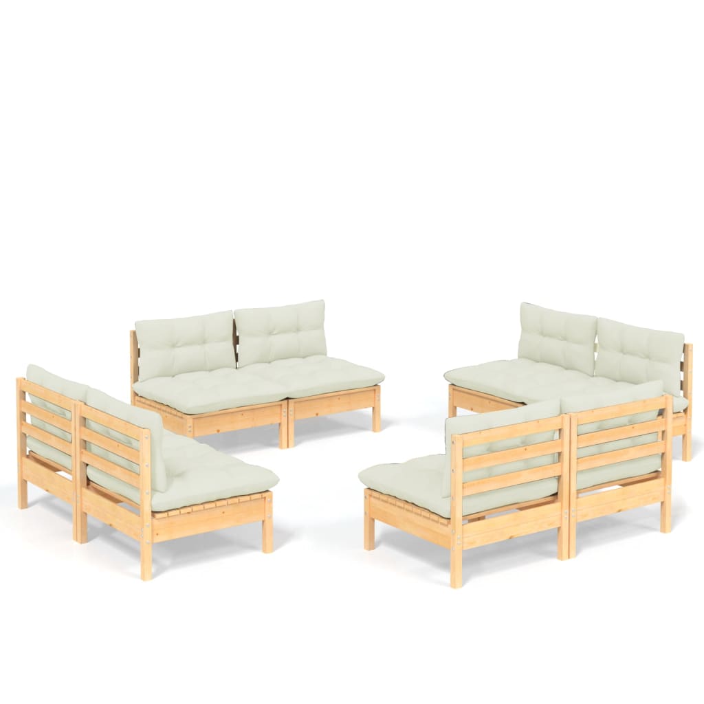 vidaXL Set Salotto da Giardino 8 pz con Cuscini Crema in Legno di Pino