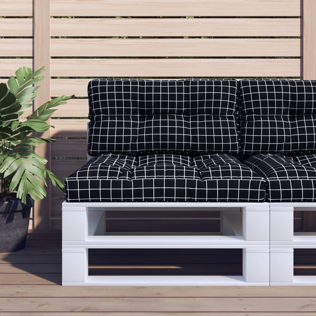 vidaXL Cuscino per Pallet Motivo a Quadri Nero 80x40x12 cm in Tessuto