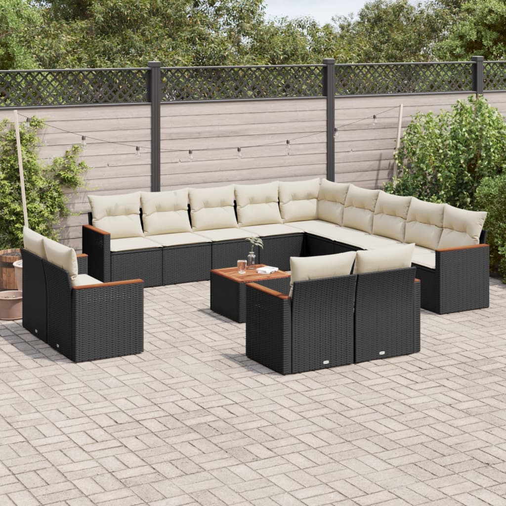 vidaXL Set Divani da Giardino 14pz con Cuscini in Polyrattan Nero