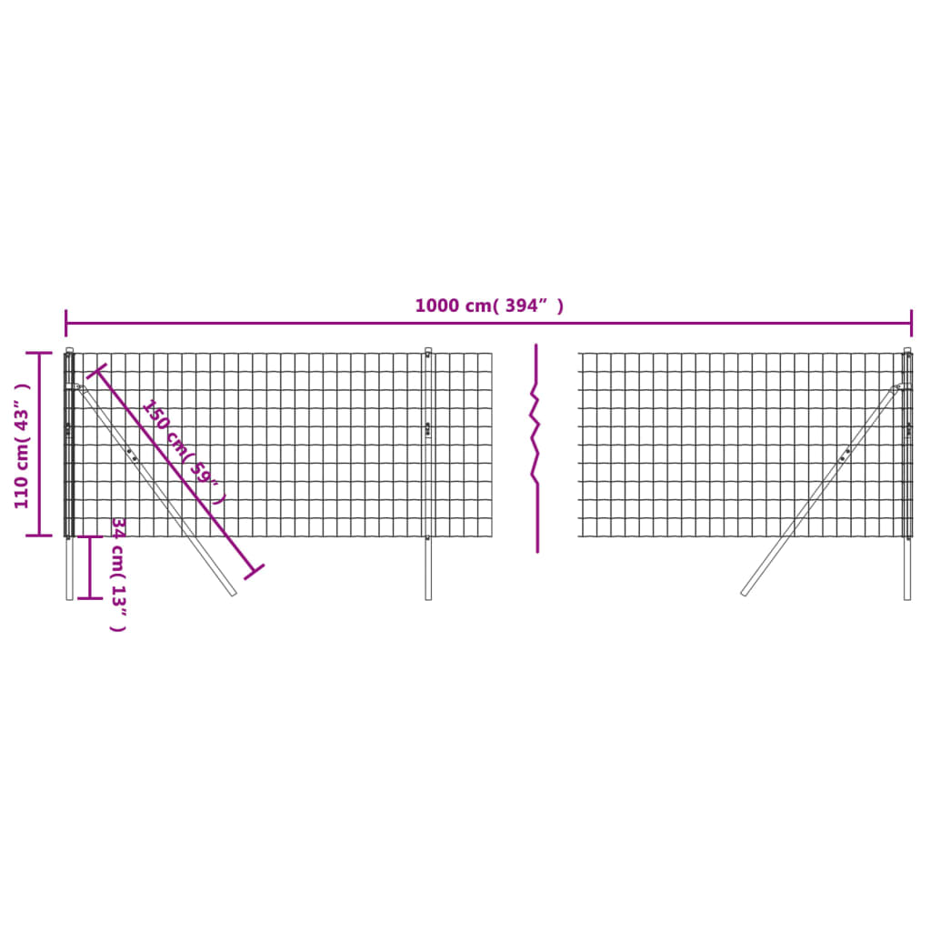 vidaXL Recinzione Metallica Antracite 1,1x10 m in Acciaio Zincato