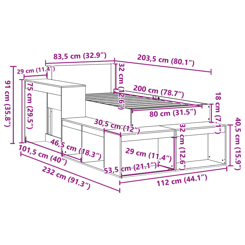 vidaXL Giroletto senza Materasso Bianco 80x200 cm Legno Massello Pino