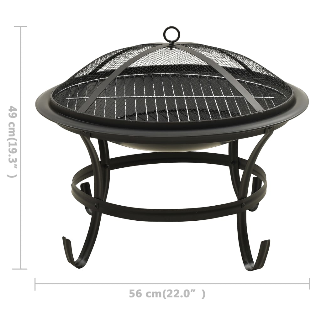 vidaXL Braciere e Barbecue 2 in 1 con Attizzatoio 56x56x49 cm Acciaio