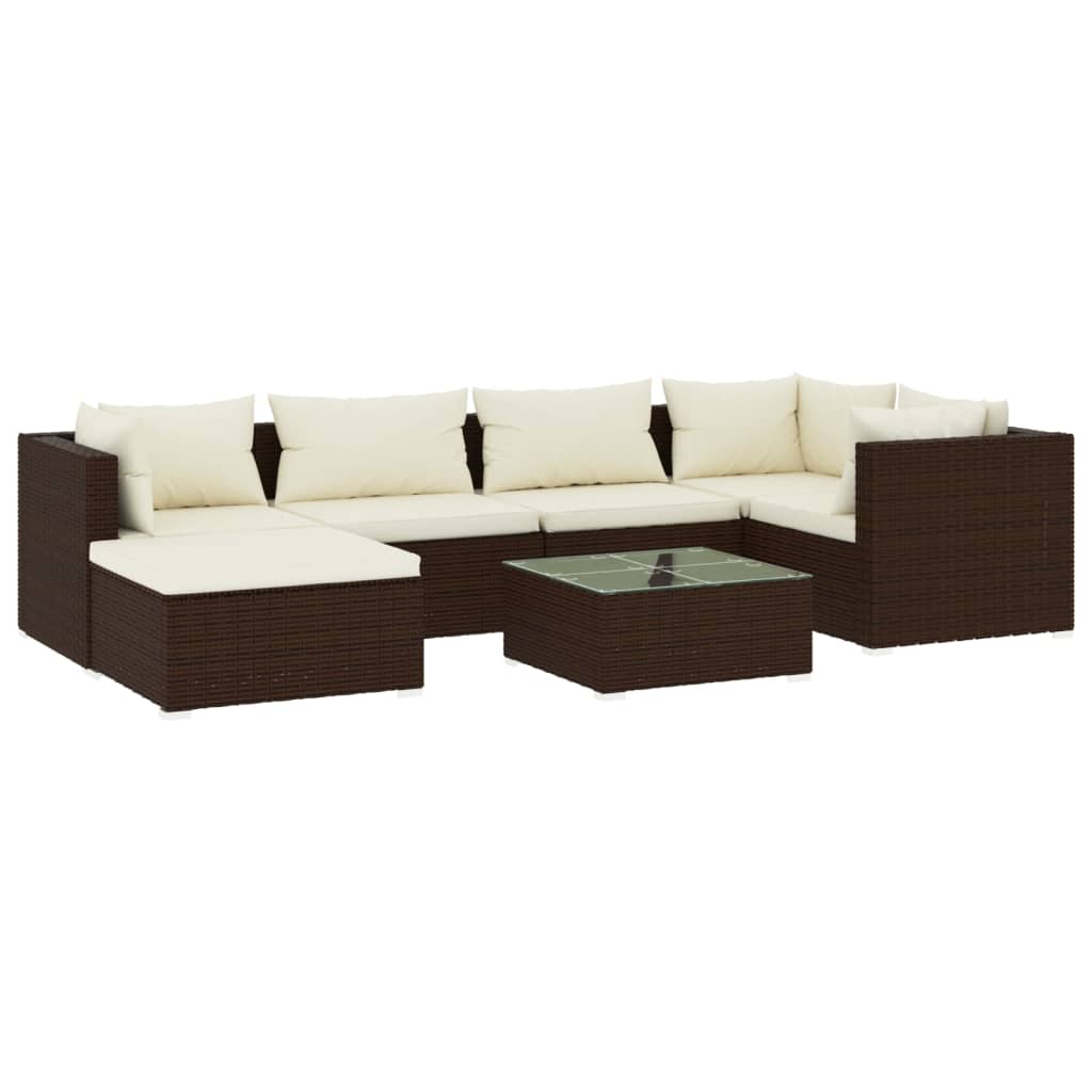 vidaXL Set Divani da Giardino 7 pz con Cuscini in Polyrattan Marrone