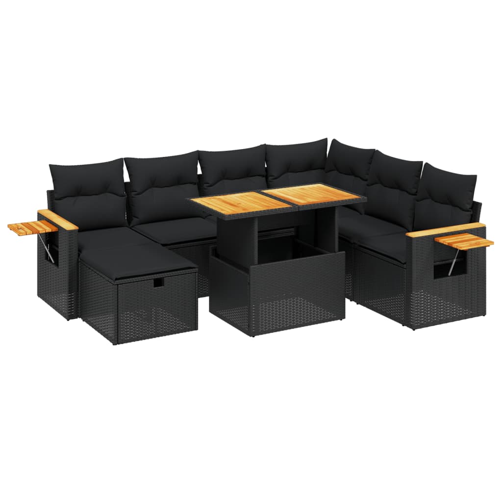 vidaXL Set Divani da Giardino con Cuscini 8 pz Nero in Polyrattan