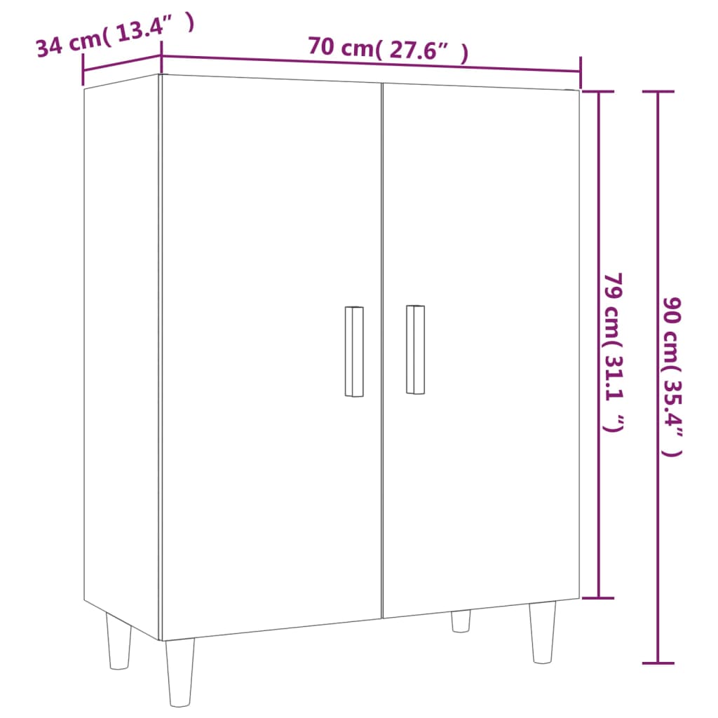 vidaXL Credenza Bianco Lucido 70x34x90 cm in Legno Multistrato