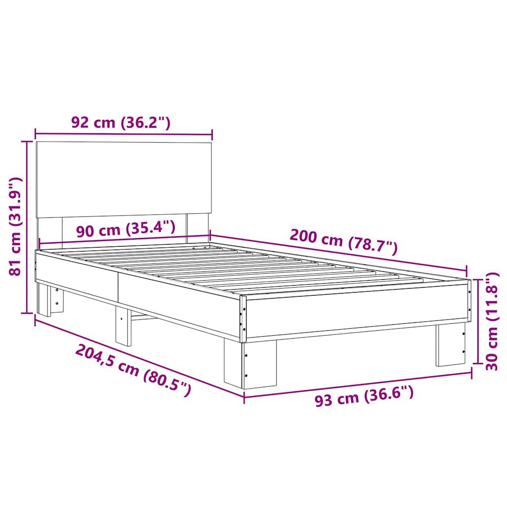 vidaXL Giroletto Rovere Sonoma 90x200 cm Legno Multistrato e Metallo