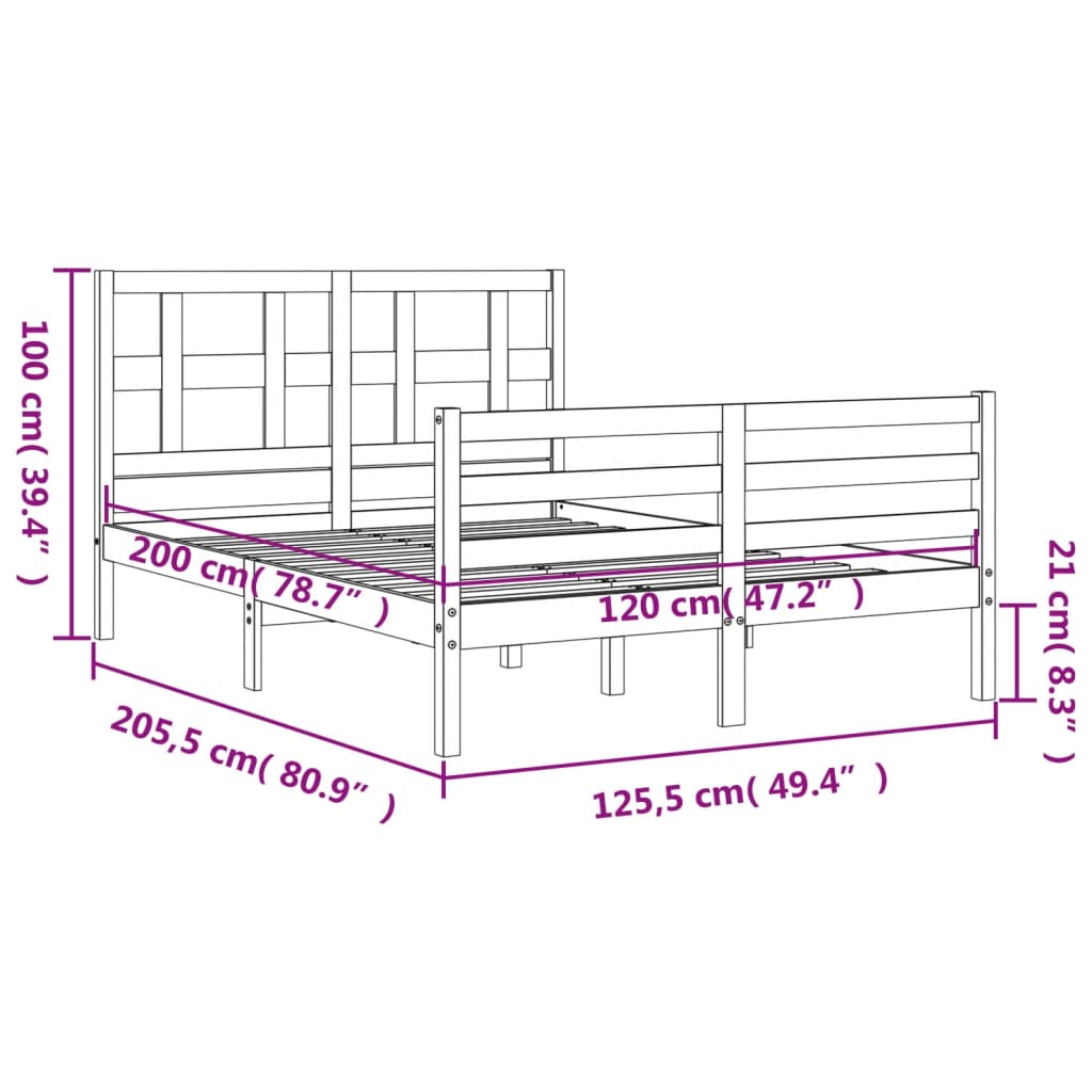 vidaXL Giroletto con Testiera 120x200 cm in Legno Massello