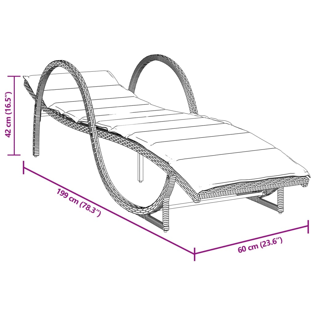 vidaXL Lettino Prendisole con Cuscino Marrone 60x199x42 cm Polyrattan